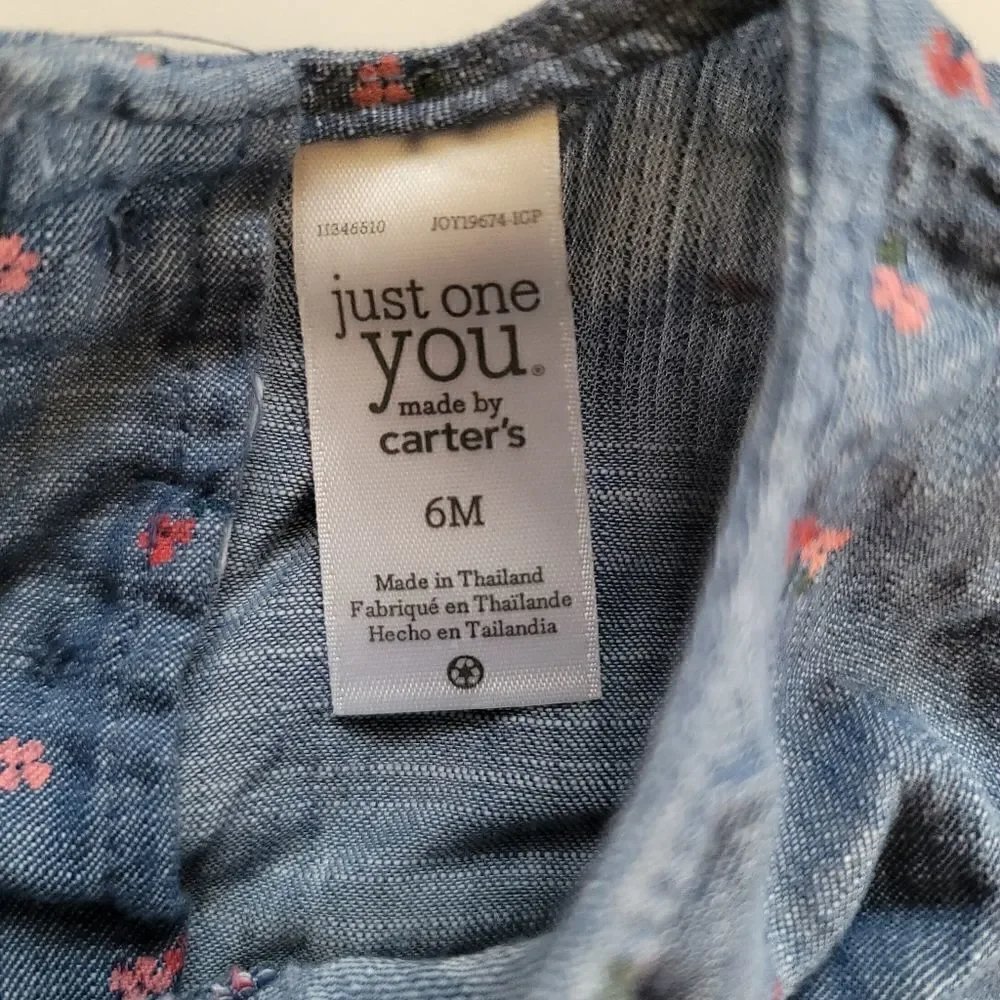 Romper Carters 6 month 100% cotton pant floral denim chambray blue